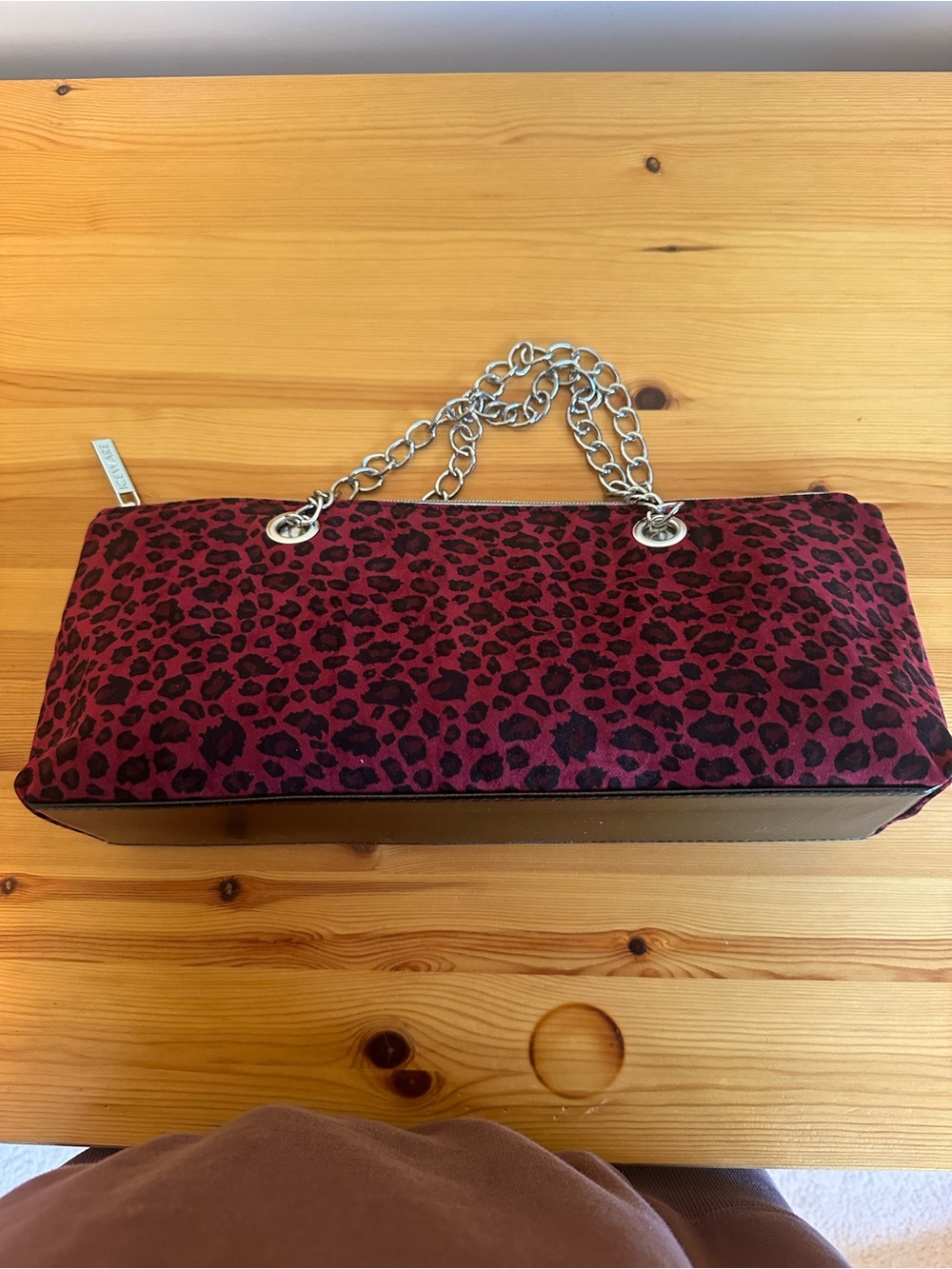 Leopard-Print Chain Handle Clutch in Deep Red